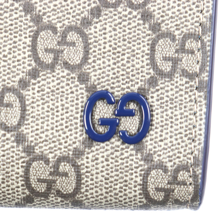 Pristine GUCCI business bag GG Supreme Small Pouch Clutch Beige navy leather mens 768255