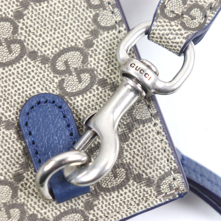 Pristine GUCCI business bag GG Supreme Small Pouch Clutch Beige navy leather mens 768255
