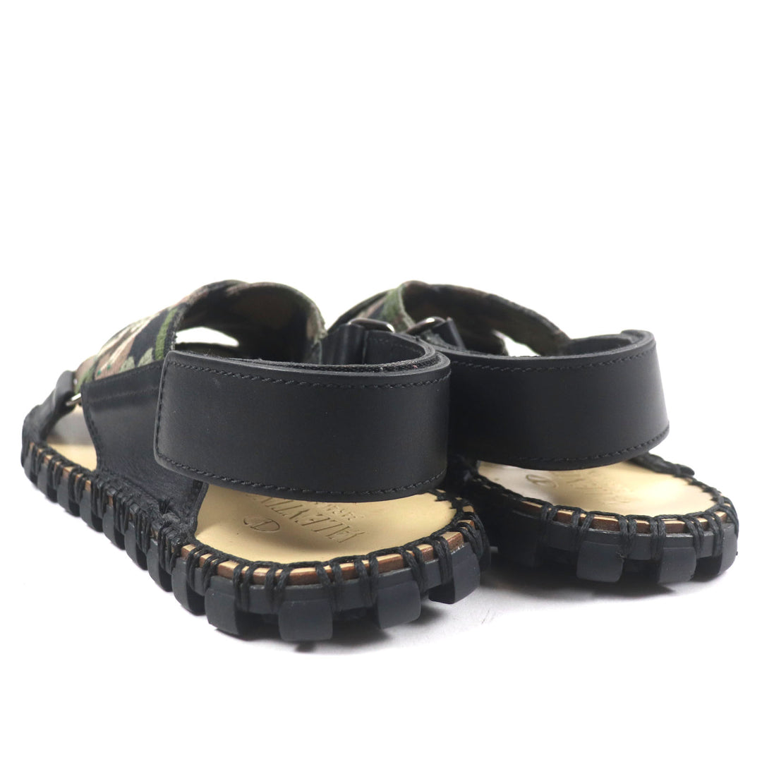 Excellent VALENTINO Sandals Dragon Embroidery Strap Black khaki leather mens 40