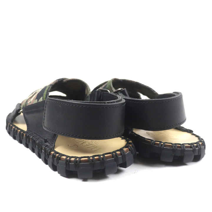 Excellent VALENTINO Sandals Dragon Embroidery Strap Black khaki leather mens 40