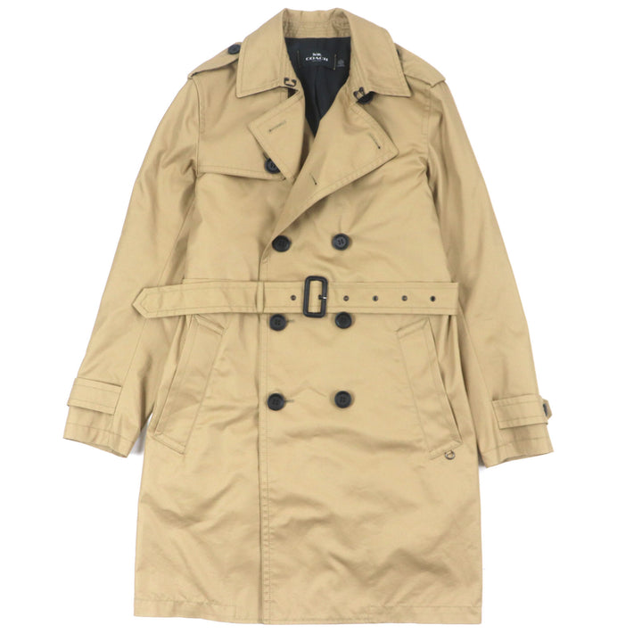 Excellent COACH trench coat Logo button Lamb leather Camel cotton mens XS F33778