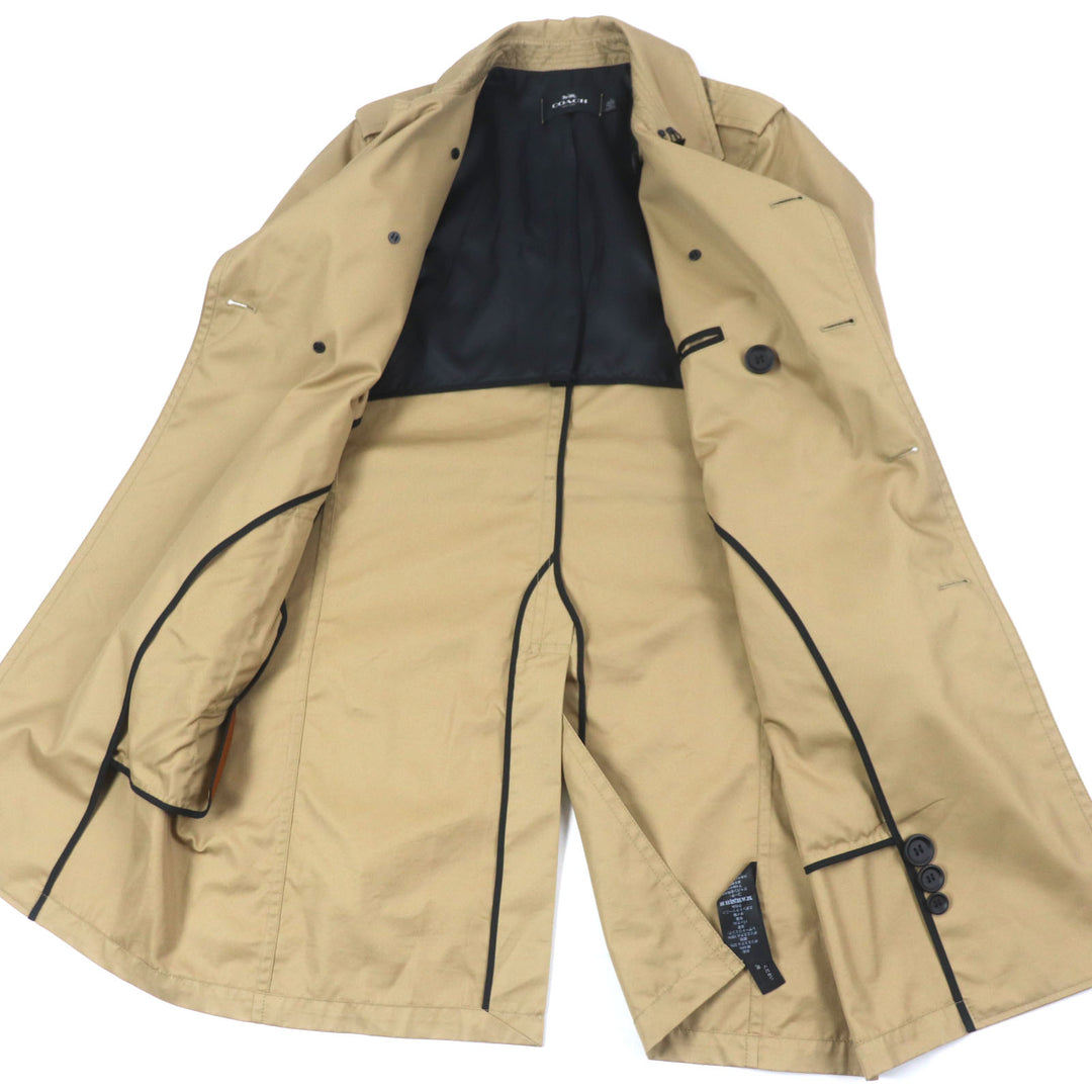 Excellent COACH trench coat Logo button Lamb leather Camel cotton mens XS F33778