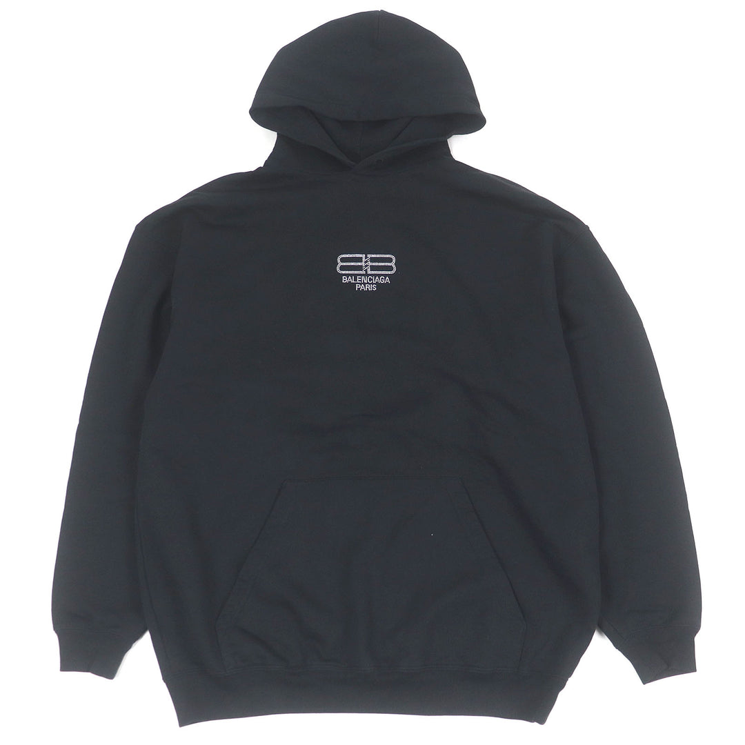 Great BALENCIAGA hoodie BB logo rhinestone pullover black cotton mens XS 578135