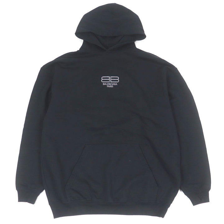 Great BALENCIAGA hoodie BB logo rhinestone pullover black cotton mens XS 578135
