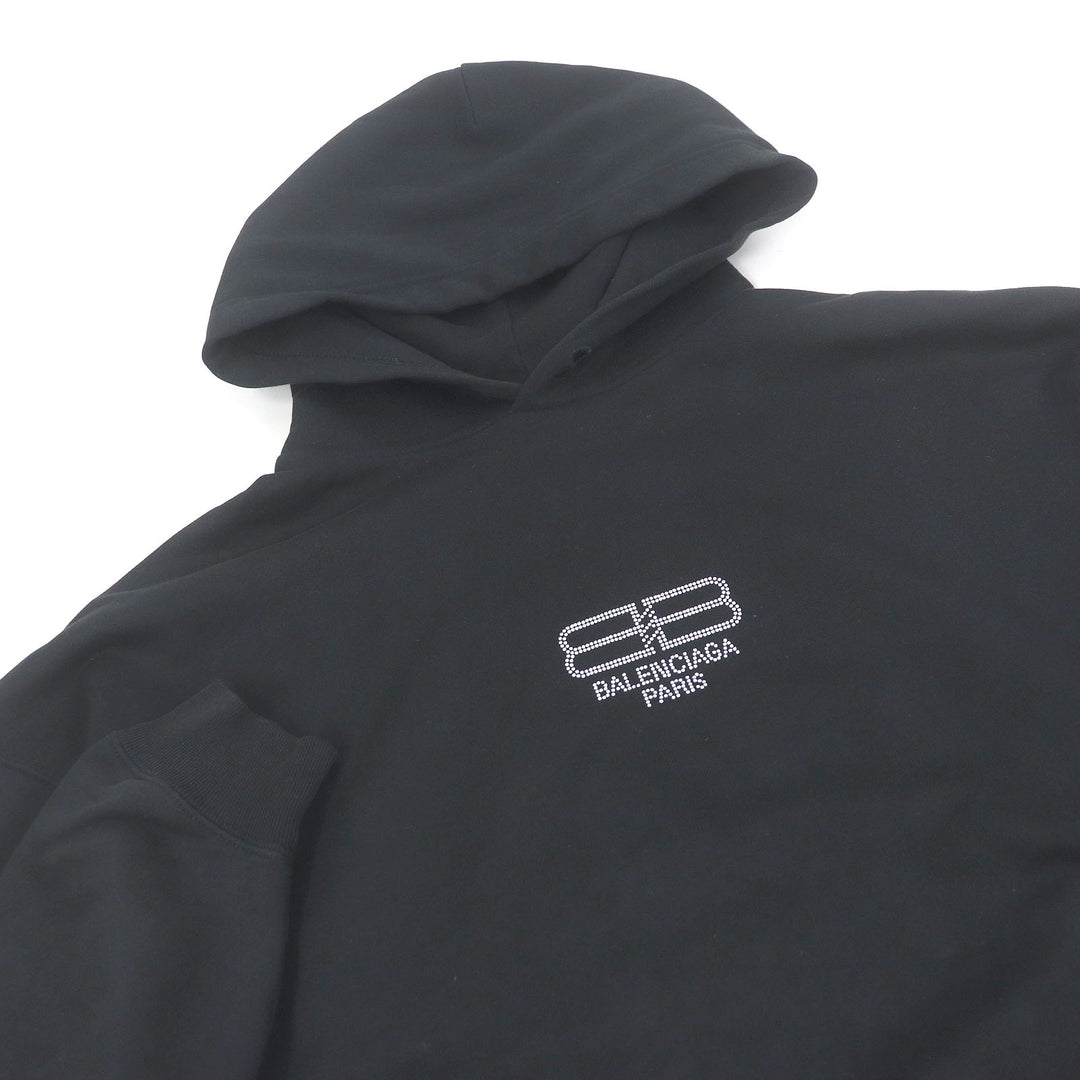 Great BALENCIAGA hoodie BB logo rhinestone pullover black cotton mens XS 578135