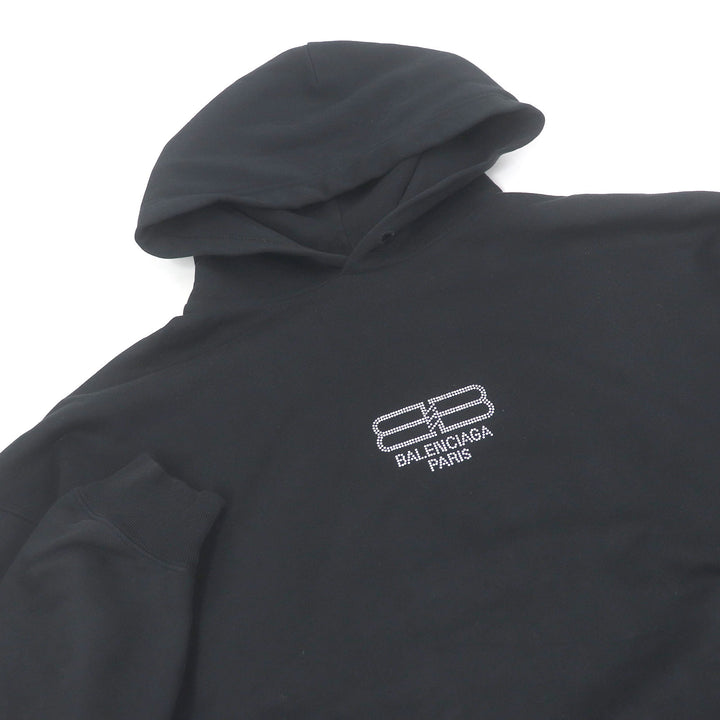 Great BALENCIAGA hoodie BB logo rhinestone pullover black cotton mens XS 578135