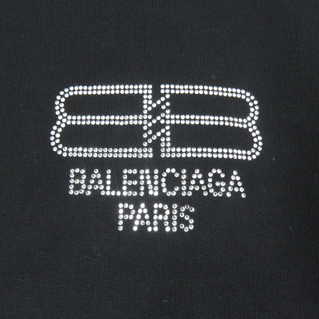 Great BALENCIAGA hoodie BB logo rhinestone pullover black cotton mens XS 578135