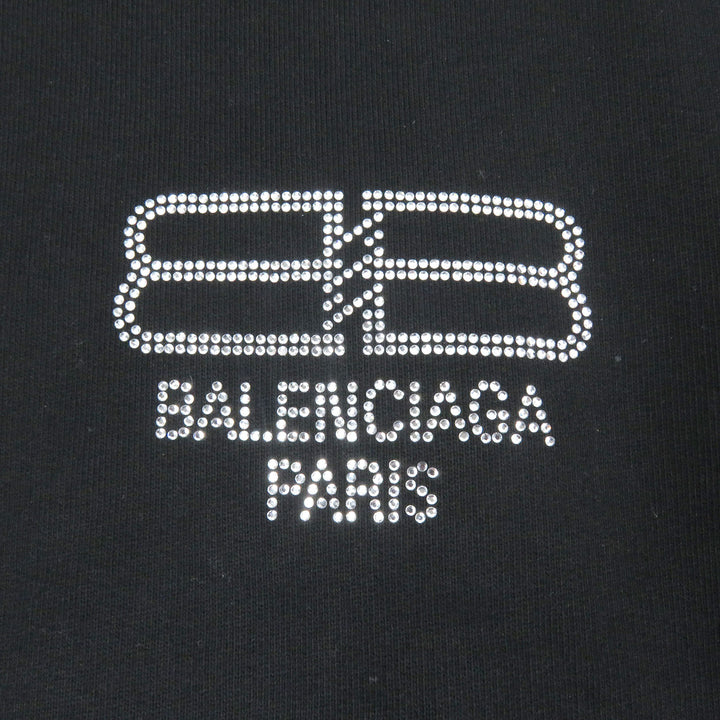 Great BALENCIAGA hoodie BB logo rhinestone pullover black cotton mens XS 578135