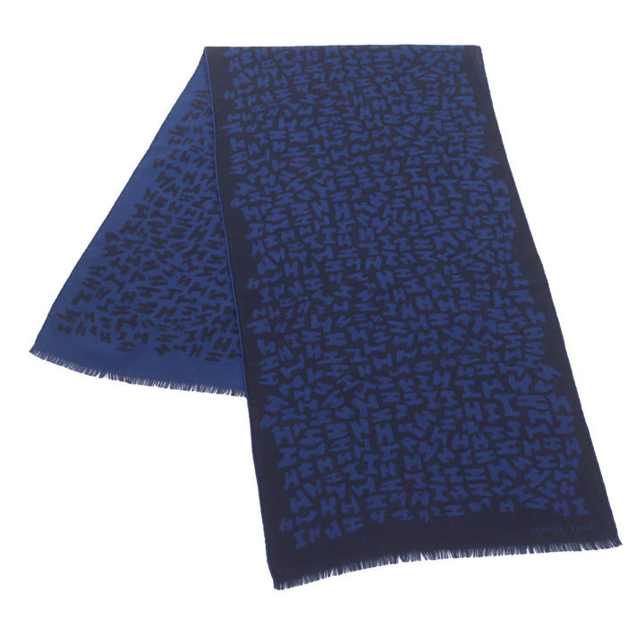 Great HERMES shawl Navy black cashmere Women