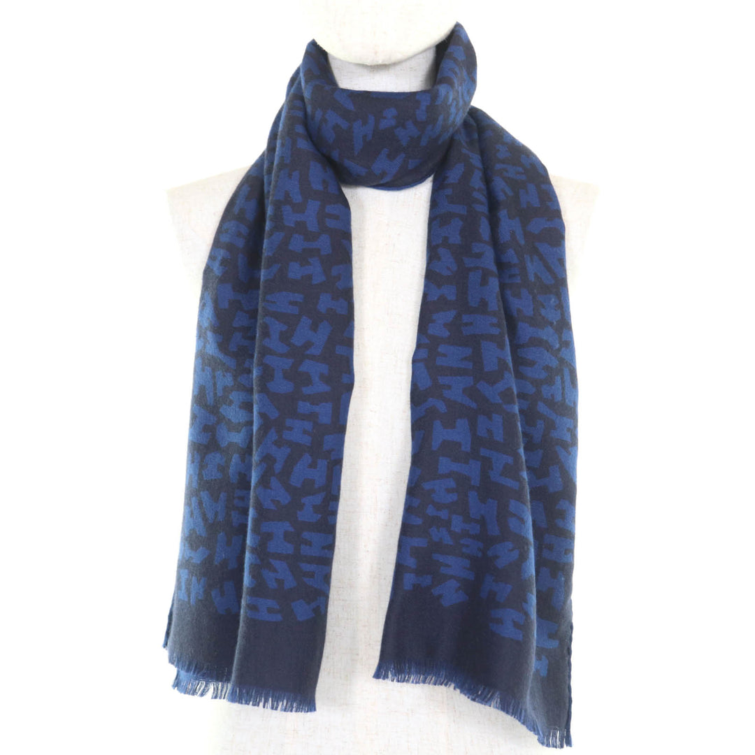 Great HERMES shawl Navy black cashmere Women