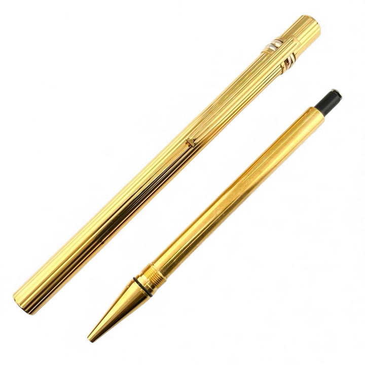 Great Cartier Ballpoint pen Trinity Do Stripe Pattern Twist Type gold mens