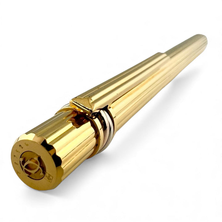Great Cartier Ballpoint pen Trinity Do Stripe Pattern Twist Type gold mens