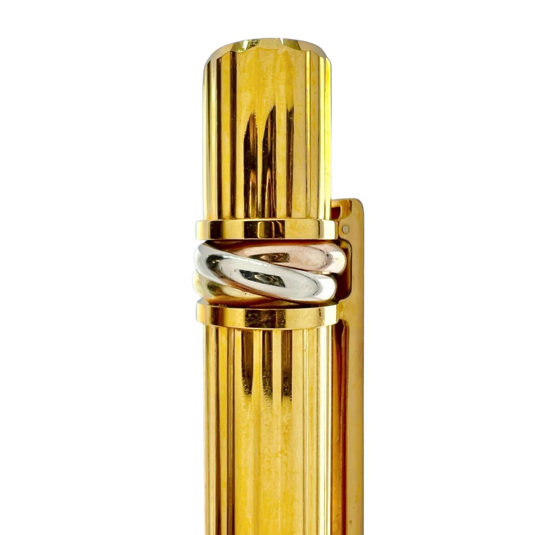 Great Cartier Ballpoint pen Trinity Do Stripe Pattern Twist Type gold mens