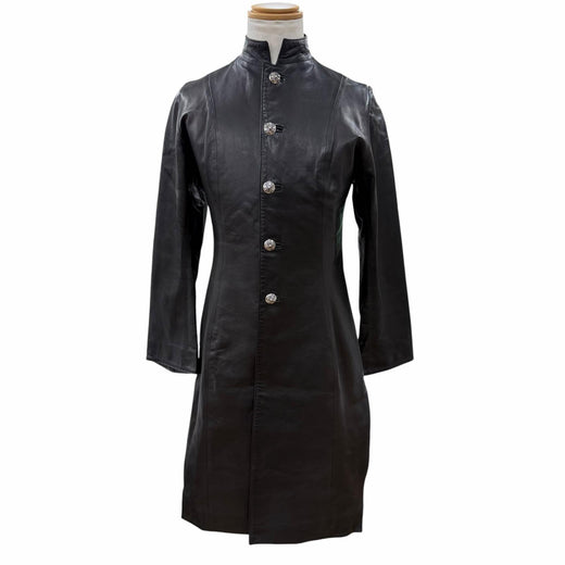 Very Good CHROME HEARTS Leather coat Crossball Button Long black leather mens M