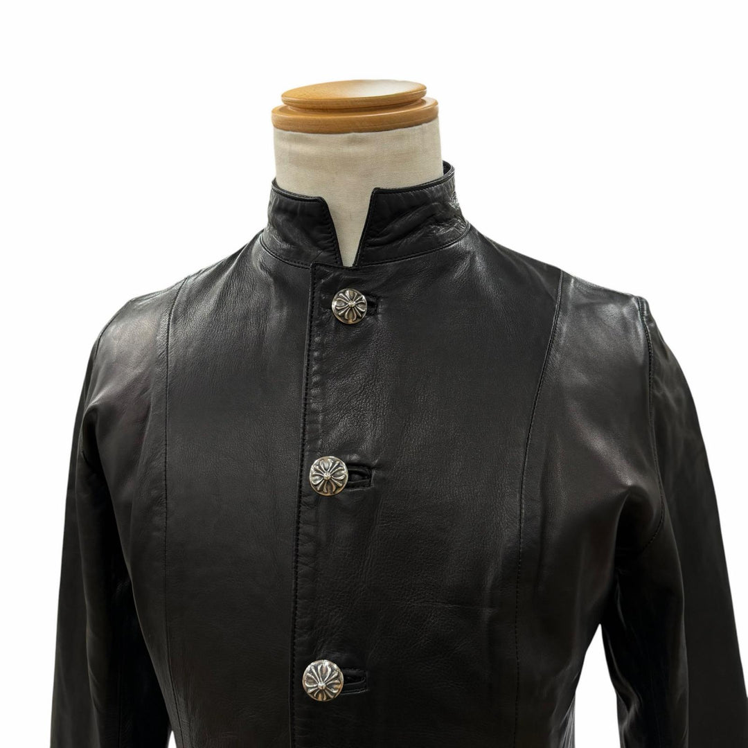 Very Good CHROME HEARTS Leather coat Crossball Button Long black leather mens M