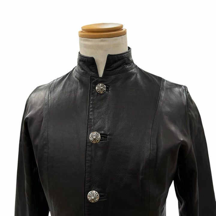 Very Good CHROME HEARTS Leather coat Crossball Button Long black leather mens M