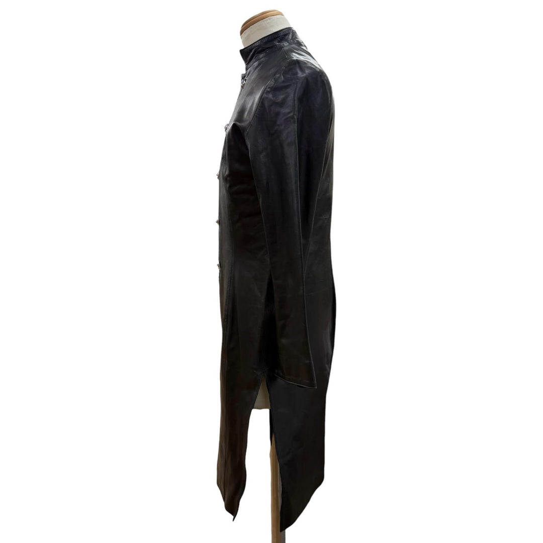 Very Good CHROME HEARTS Leather coat Crossball Button Long black leather mens M