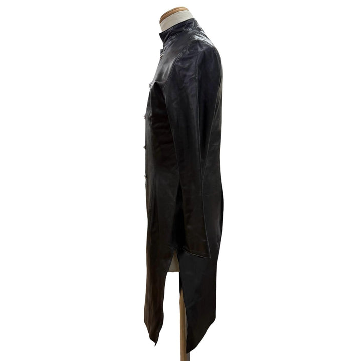 Very Good CHROME HEARTS Leather coat Crossball Button Long black leather mens M