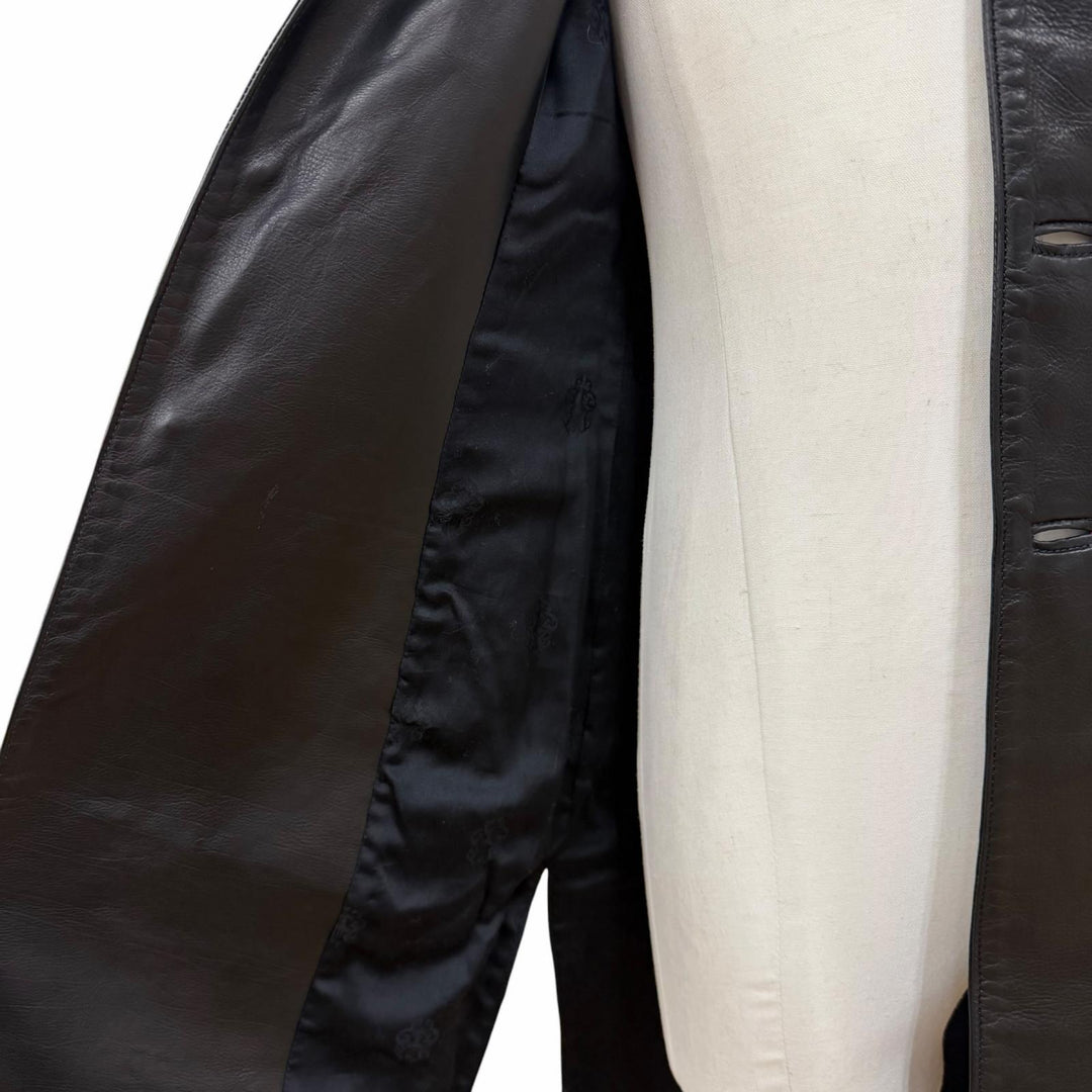 Very Good CHROME HEARTS Leather coat Crossball Button Long black leather mens M