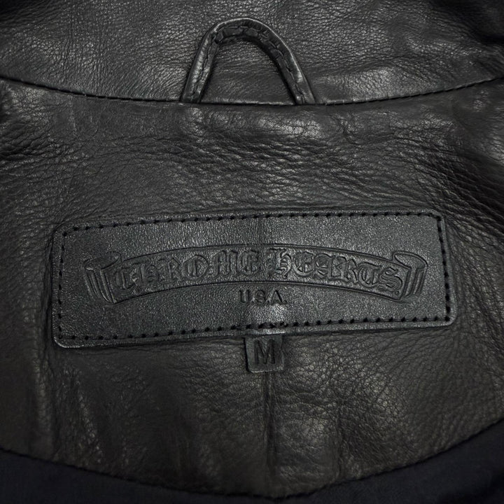 Very Good CHROME HEARTS Leather coat Crossball Button Long black leather mens M