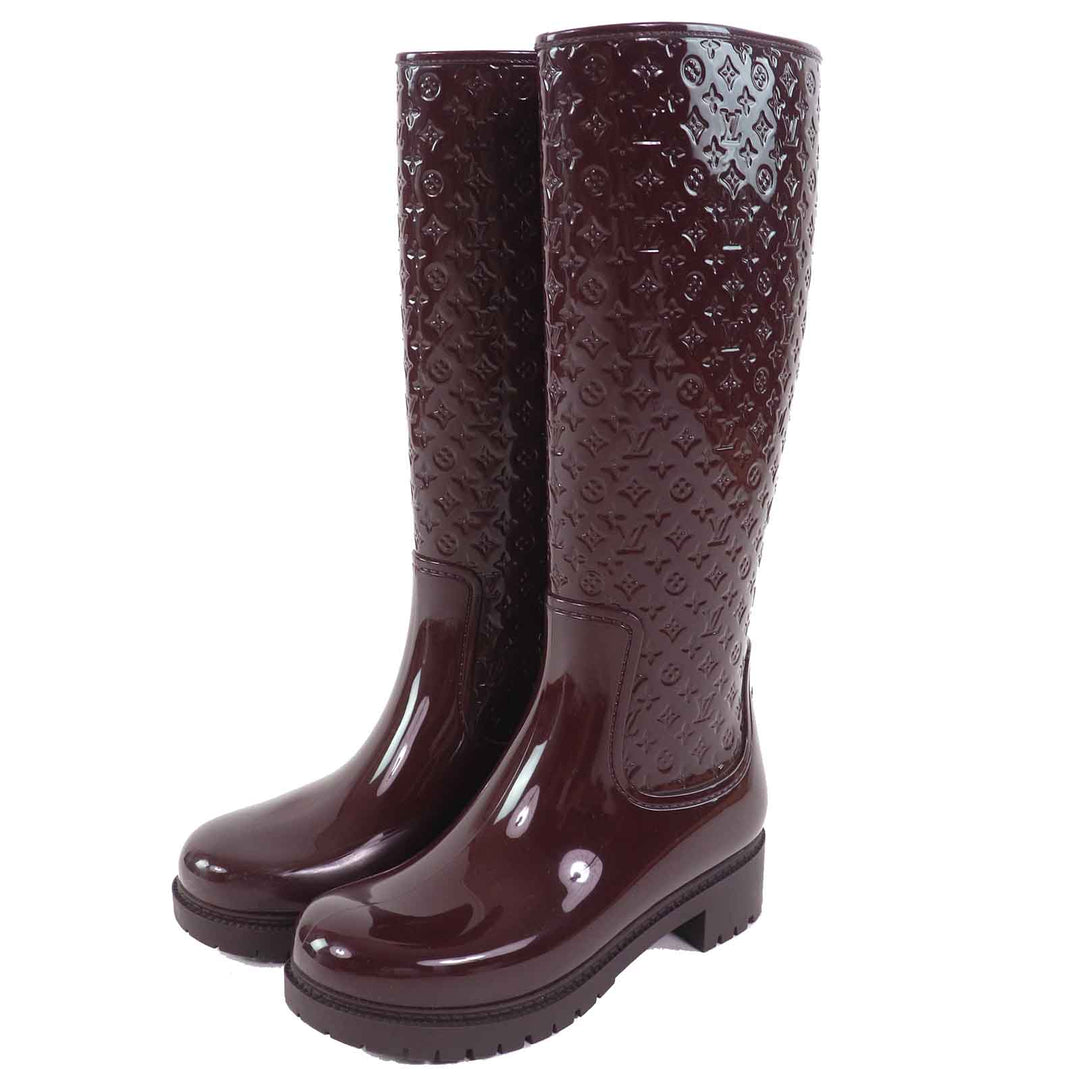 Great LOUIS VUITTON Rain shoes Monogram long rain boots Bordeaux rubber Women