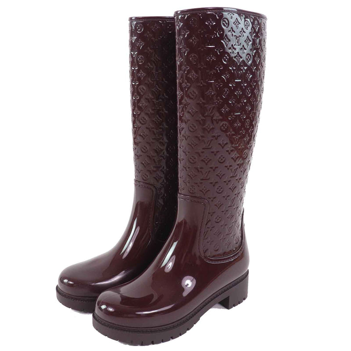 Great LOUIS VUITTON Rain shoes Monogram long rain boots Bordeaux rubber Women
