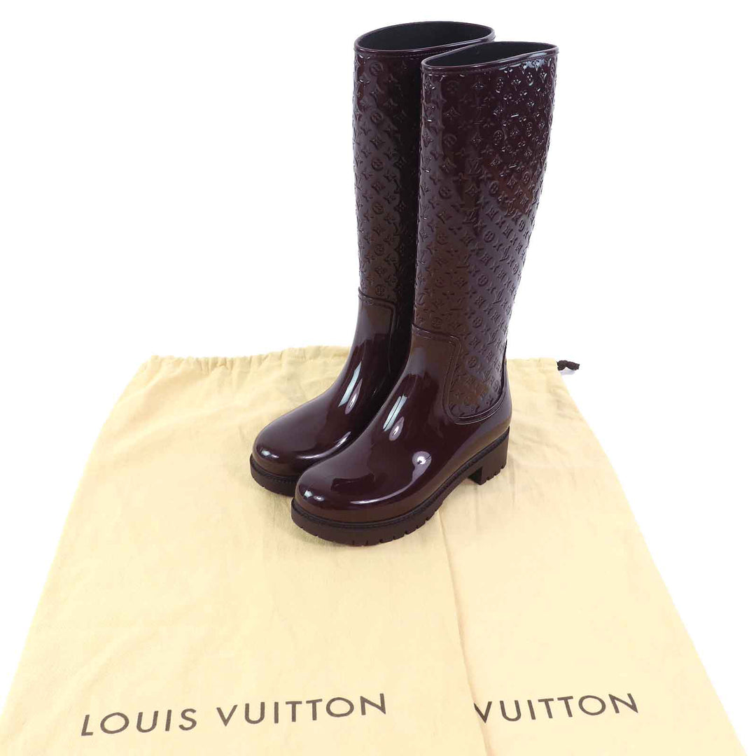 Great LOUIS VUITTON Rain shoes Monogram long rain boots Bordeaux rubber Women 35