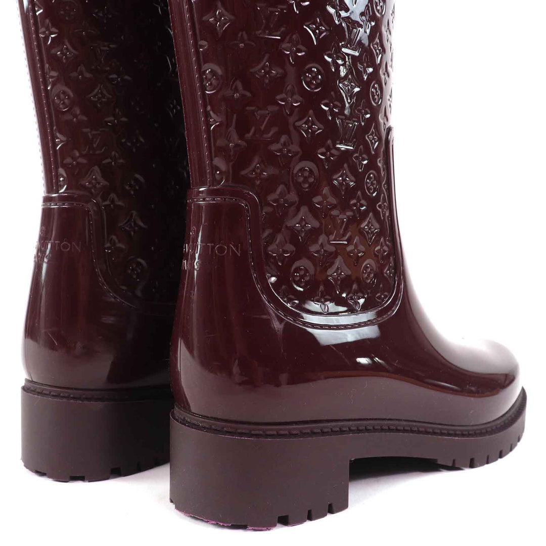 Great LOUIS VUITTON Rain shoes Monogram long rain boots Bordeaux rubber Women 35