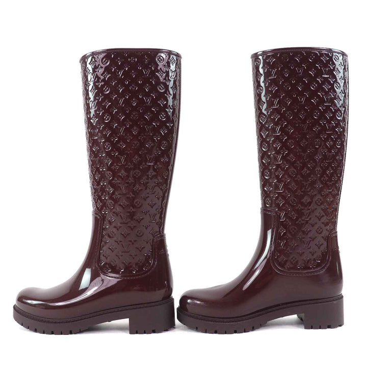 Great LOUIS VUITTON Rain shoes Monogram long rain boots Bordeaux rubber Women