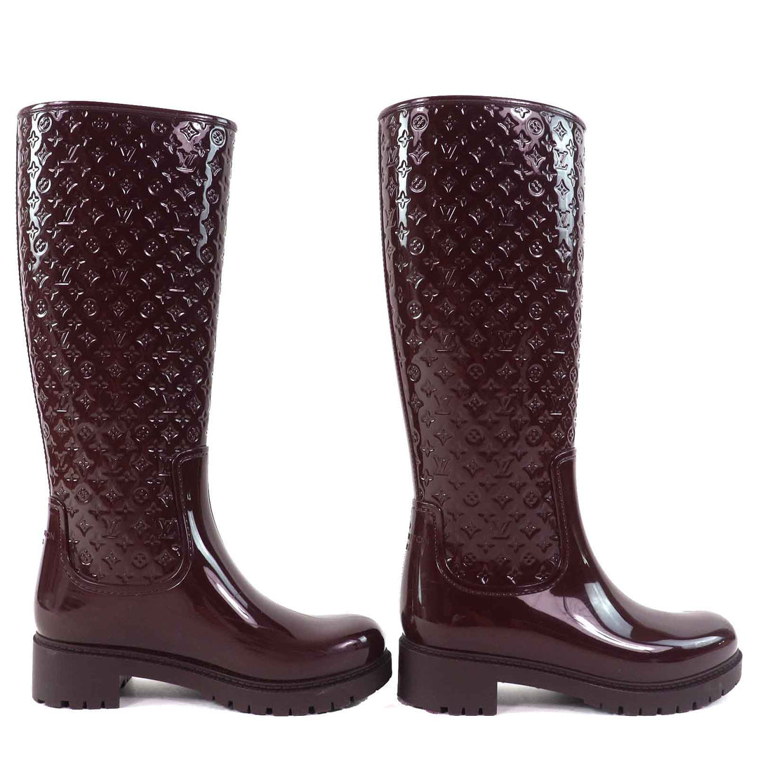 Great LOUIS VUITTON Rain shoes Monogram long rain boots Bordeaux rubber Women 35