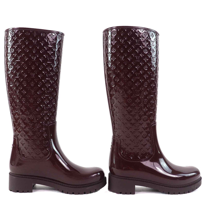Great LOUIS VUITTON Rain shoes Monogram long rain boots Bordeaux rubber Women 35