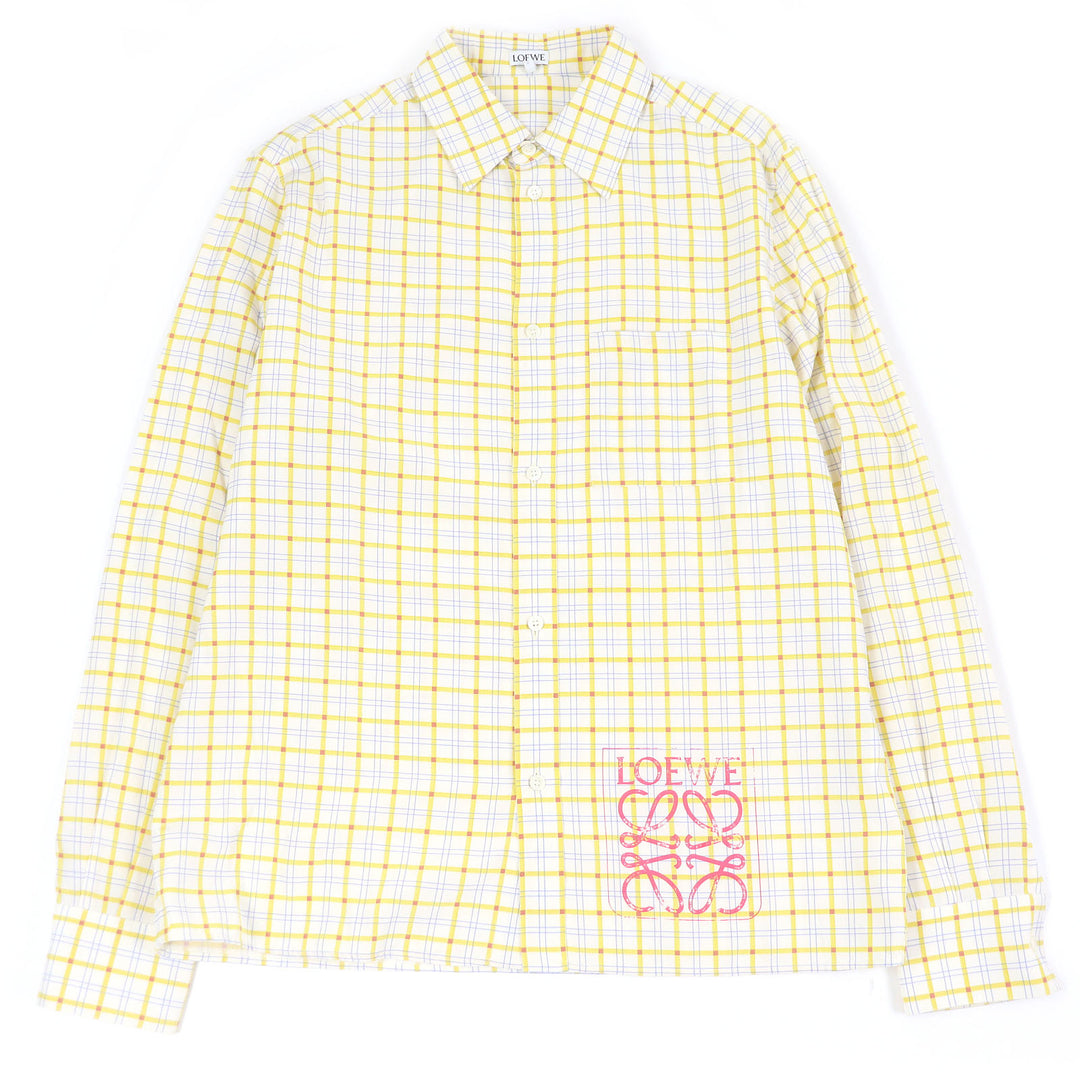 Great LOEWE Long sleeve shirt Anagram Stamp White yellow silk mens 38 H526Y05W76