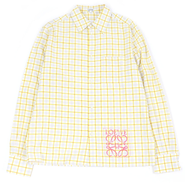 Great LOEWE Long sleeve shirt Anagram Stamp White yellow silk mens 38 H526Y05W76