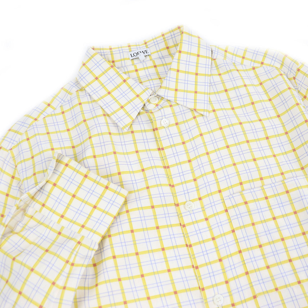 Great LOEWE Long sleeve shirt Anagram Stamp White yellow silk mens 38 H526Y05W76