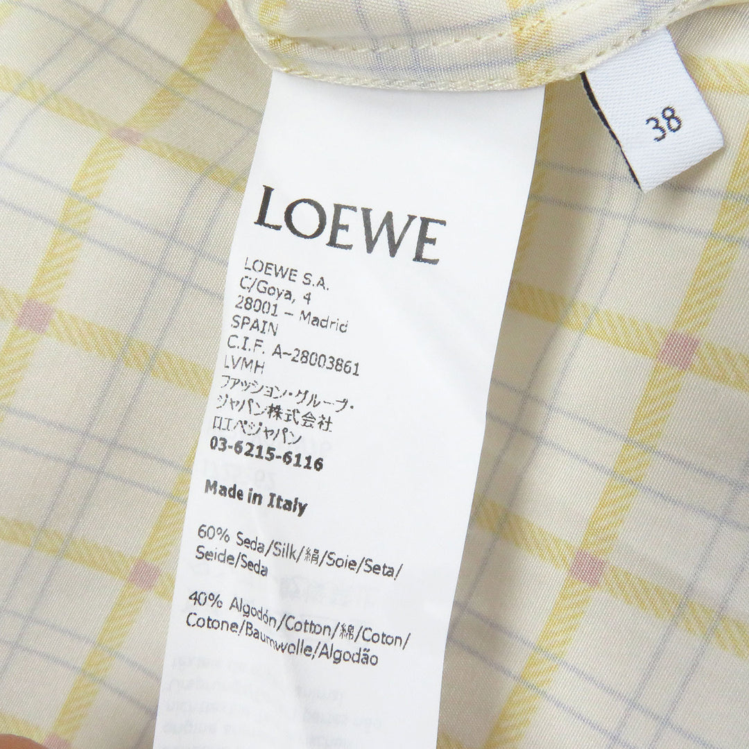 Great LOEWE Long sleeve shirt Anagram Stamp White yellow silk mens 38 H526Y05W76