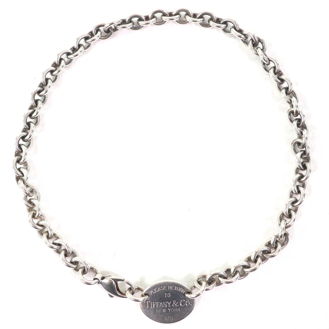 Very Good TIFFANY&Co. choker Oval Tag Choker Necklace Accessories Silver SV925