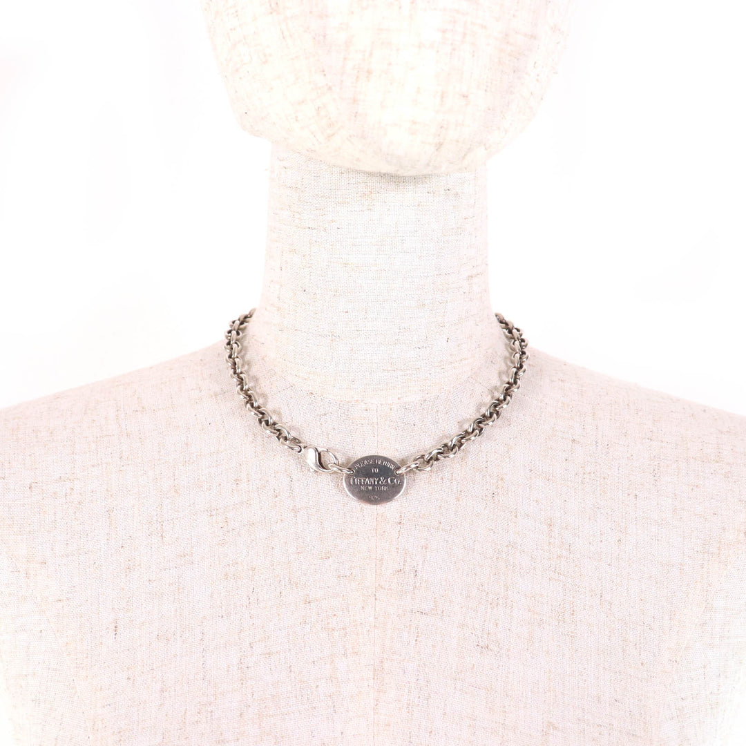 Very Good TIFFANY&Co. choker Oval Tag Choker Necklace Accessories Silver SV925