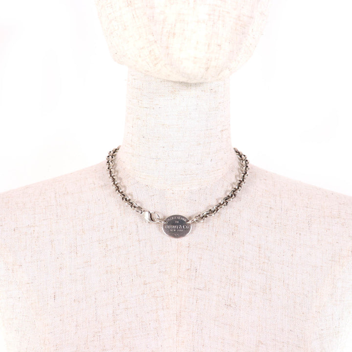 Very Good TIFFANY&Co. choker Oval Tag Choker Necklace Accessories Silver SV925
