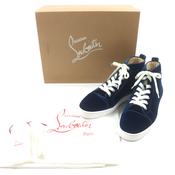 Excellent Christian Louboutin High cut sneakers LOUIS ORLATO FLAT blue velvet 40
