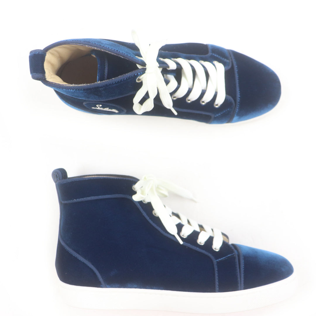 Excellent Christian Louboutin High cut sneakers LOUIS ORLATO FLAT blue velvet 40