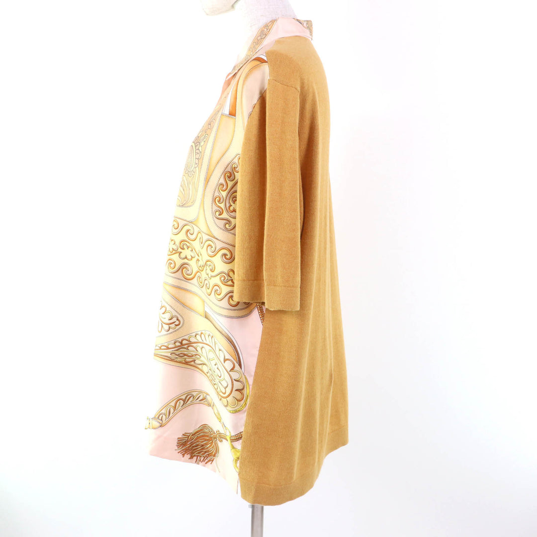 Great HERMES Short sleeve polo shirt Twill Laine Silk Switch Knit Brown silk