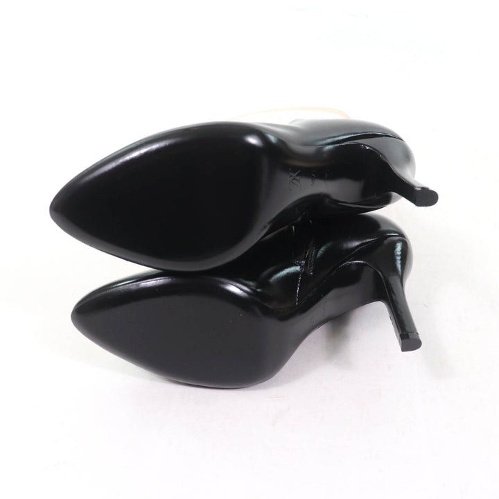 Excellent LOUIS VUITTON Ankle boots LV logo pointed toe Black White leather Women 37.5