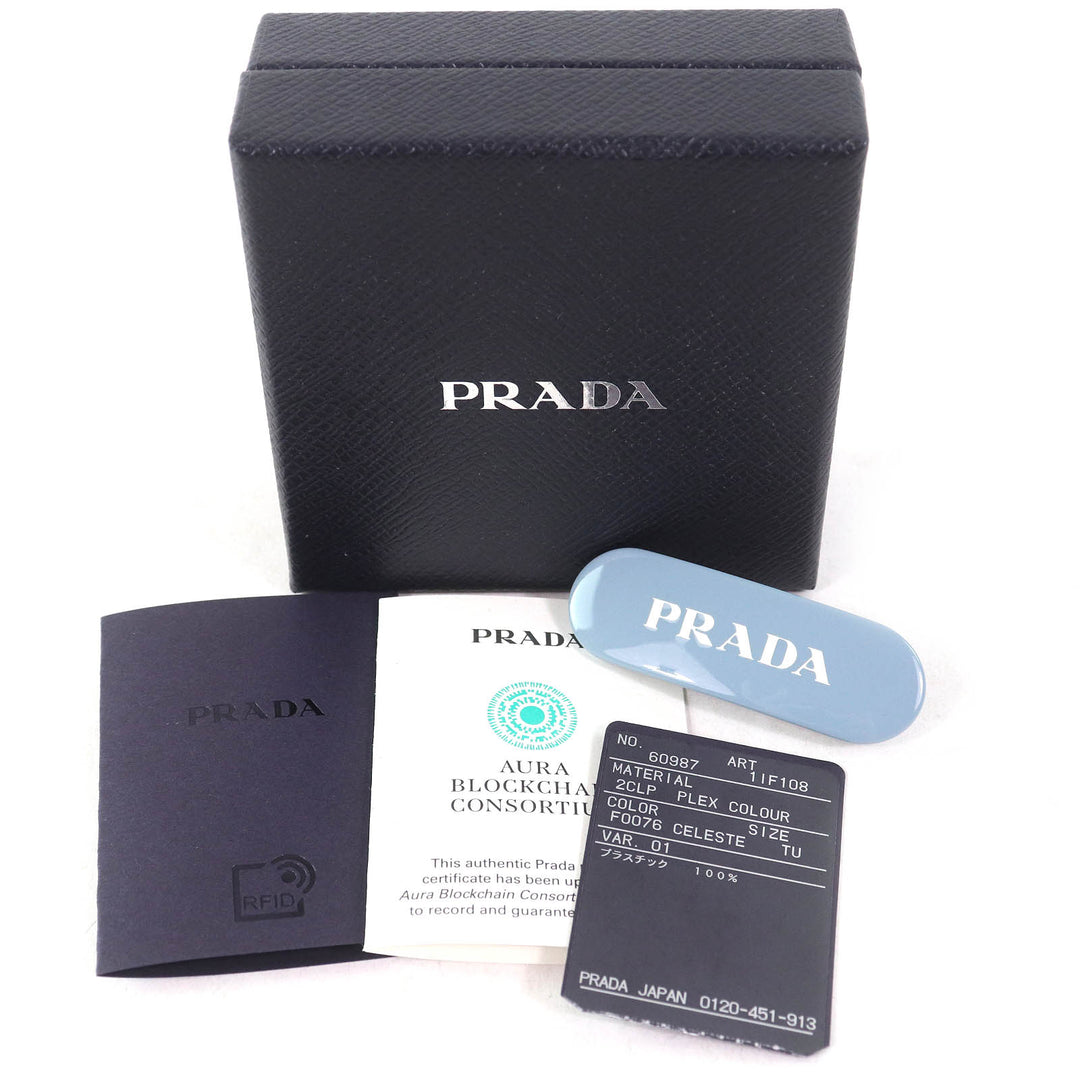 Great PRADA hair accessory Logo Barrette Hair Clip Hairpin CELESTE Women 1IF108