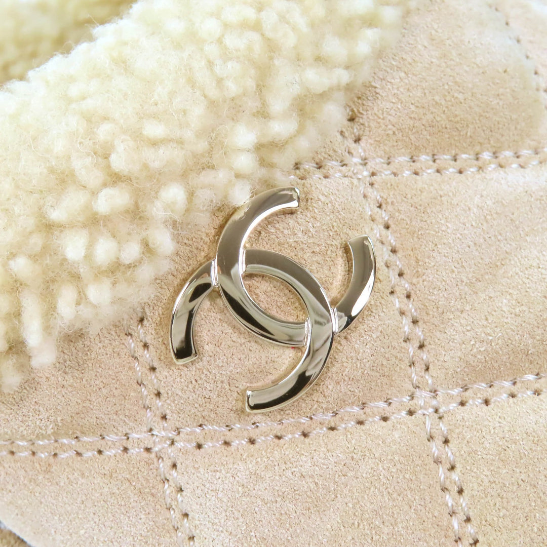 Pristine CHANEL Mule COCO Mark Matelasse Boa Slippers Room Shoes beige Women 36