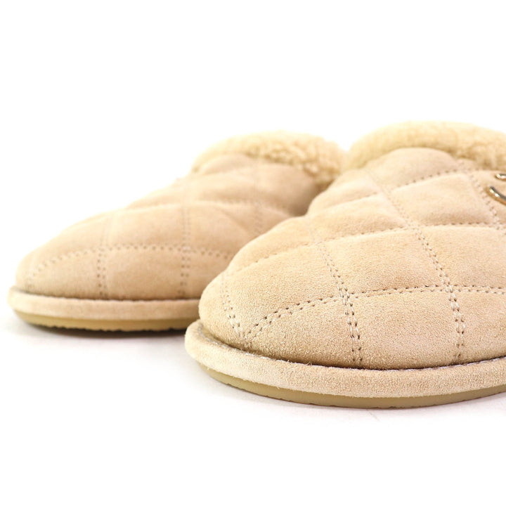 Pristine CHANEL Mule COCO Mark Matelasse Boa Slippers Room Shoes beige Women 36