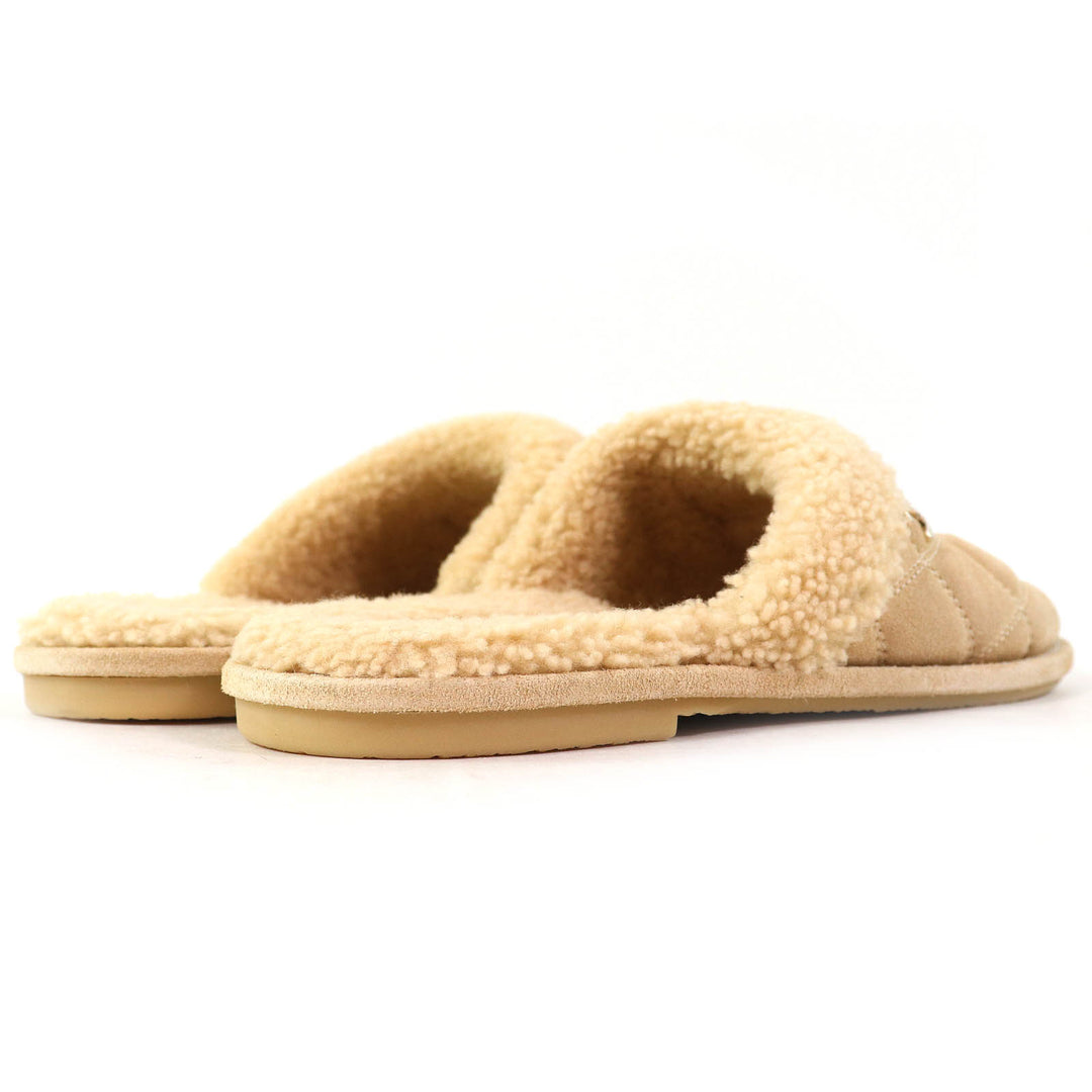 Pristine CHANEL Mule COCO Mark Matelasse Boa Slippers Room Shoes beige Women 36