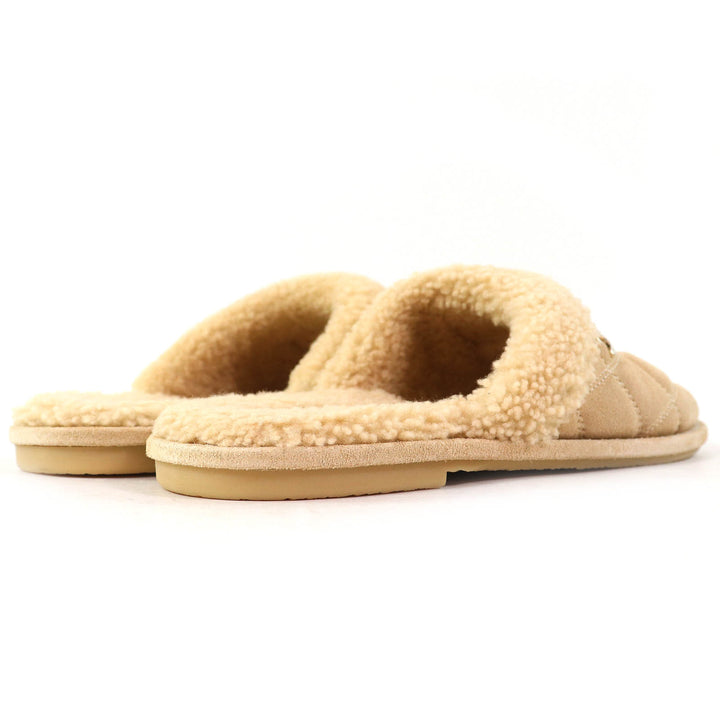 Pristine CHANEL Mule COCO Mark Matelasse Boa Slippers Room Shoes beige Women 36