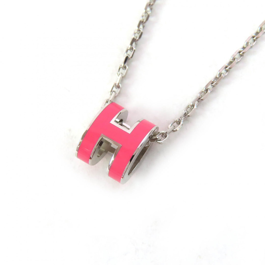 Excellent HERMES Necklace Mini Pop H pendant Pendant Pink Silver Women