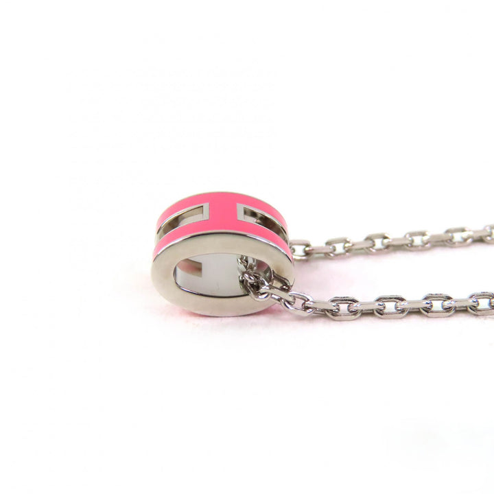 Excellent HERMES Necklace Mini Pop H pendant Pendant Pink Silver Women