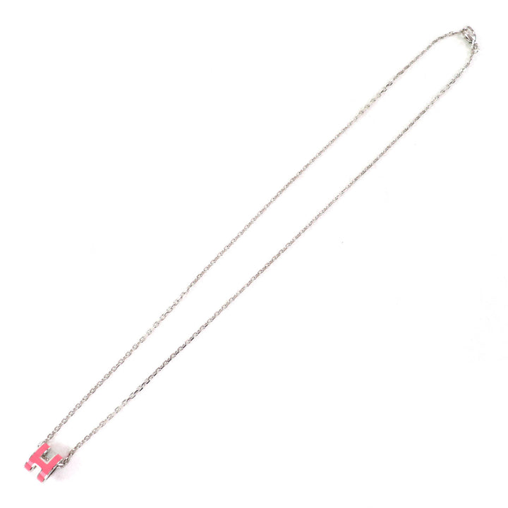 Excellent HERMES Necklace Mini Pop H pendant Pendant Pink Silver Women